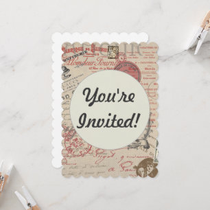 Vintage French Writing Paris Rooster typography Invitation