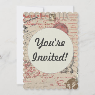Vintage French Writing Paris Rooster typography Invitation