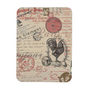 Vintage French Writing Paris Rooster typography Magnet