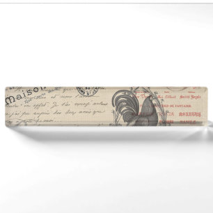 Vintage French Writing Paris Rooster typography Nameplate