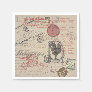 Vintage French Writing Paris Rooster typography Napkin
