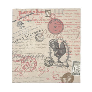 Vintage French Writing Paris Rooster typography Notepad