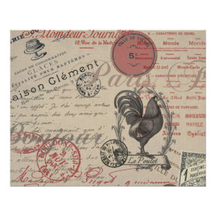 Vintage French Writing Paris Rooster typography Poster