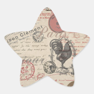 Vintage French Writing Paris Rooster typography Star Sticker