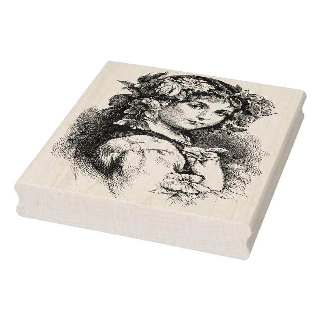 Vintage FrenchGypsy Girl with Flowers Rubber Stamp (Stamp)