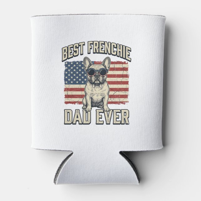 Vintage Frenchie Dad American Flag Can Cooler (Front)