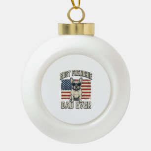 Vintage Frenchie Dad American Flag Ceramic Ball Christmas Ornament