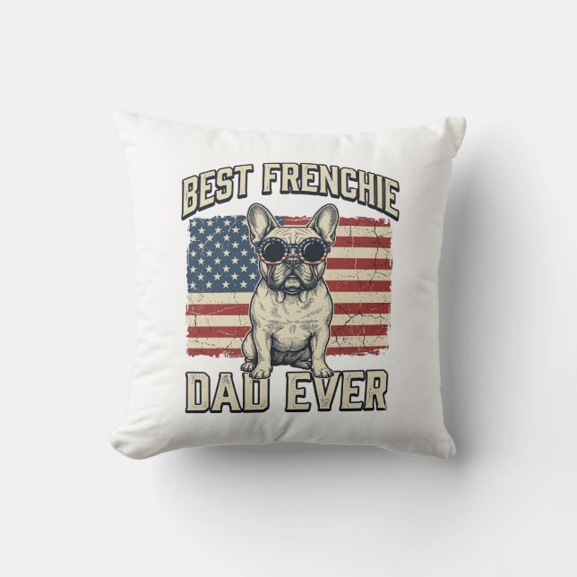 Vintage Frenchie Dad American Flag Cushion (Front)