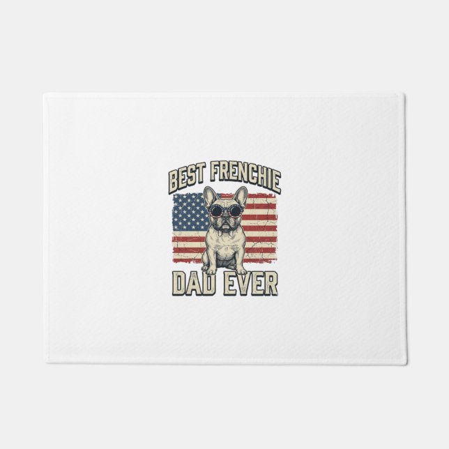 Vintage Frenchie Dad American Flag Doormat (Front)