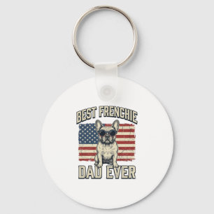 Vintage Frenchie Dad American Flag Key Ring