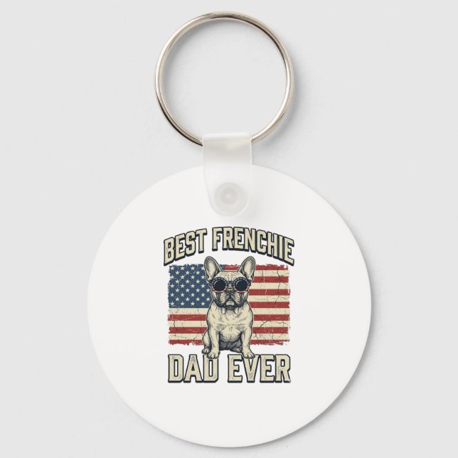Vintage Frenchie Dad American Flag Key Ring (Front)