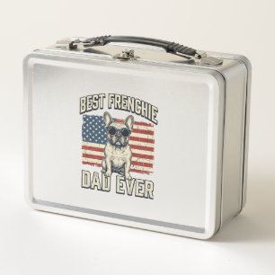Vintage Frenchie Dad American Flag Metal Lunch Box