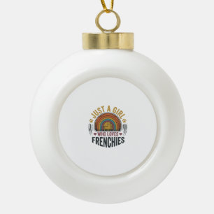 Vintage Frenchie Dog Lover Girl Shirt Design Ceramic Ball Christmas Ornament