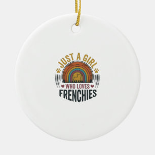 Vintage Frenchie Dog Lover Girl Shirt Design Ceramic Tree Decoration