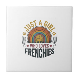 Vintage Frenchie Dog Lover Girl Shirt Design Tile