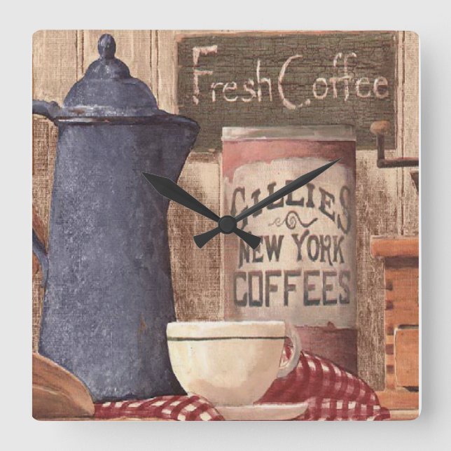 Vintage Fresh Coffee New York Print Clock (Front)