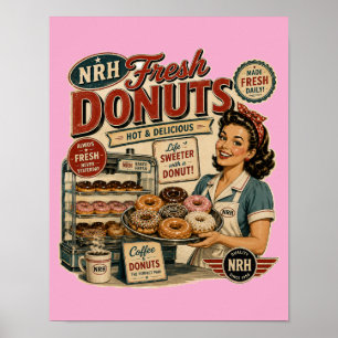 Vintage Fresh Donuts 1950s Diner Kitchen Wall Art