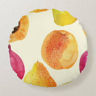 Vintage Fresh Fruits Watercolor Design Round Cushion