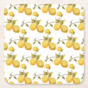 Vintage Fresh Lemons: Simplistic Design Square Paper Coaster