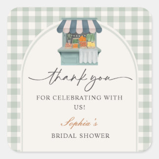 Vintage Fresh Off the Market Gingram Bridal Shower Square Sticker