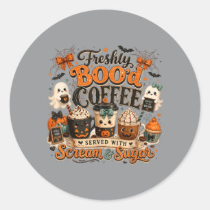 Vintage Freshly Bood Coffee Halloween Ghost Classic Round Sticker