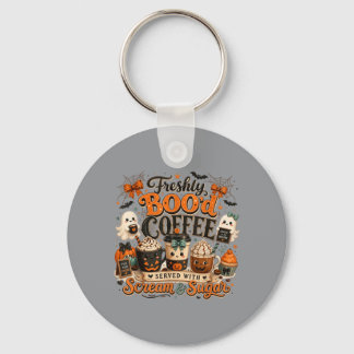 Vintage Freshly Bood Coffee Halloween Ghost Key Ring