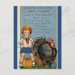 Vintage Friends For Now Child Turkey Thanksgiving Postcard