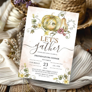 Vintage Friendsgiving Dinner Watercolor Pumpkins Invitation