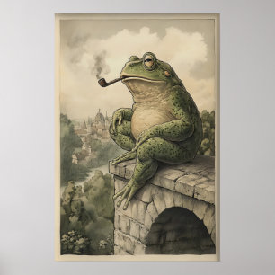 Vintage Frog Art Print, Victorian Frog Smoking Poster