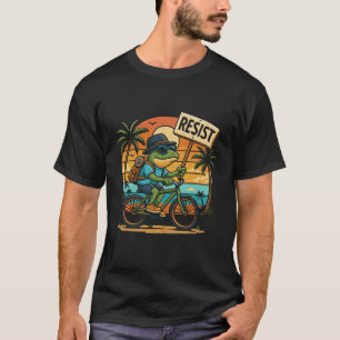Vintage Frog On Bike Holding Resist Sign Portland T-Shirt