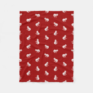 Vintage Frog Print Pattern Frogs Art Design Red Fleece Blanket