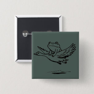 Vintage Frog Riding Goose Nature Whimsical Animal  15 Cm Square Badge
