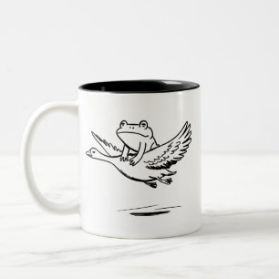 Vintage Frog Riding Goose Nature Whimsical Animal Two-Tone Coffee Mug