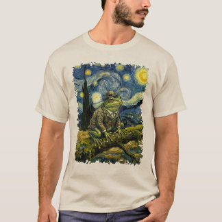 Vintage Frog Van Gogh Style Starry Night Graphic T-Shirt