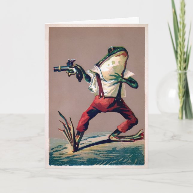 Vintage Frog with a Gun Holiday Card (Front)