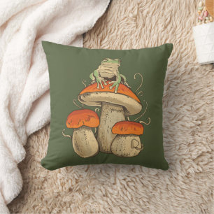 Vintage Frog With Mushrooms Cottagecore Cushion