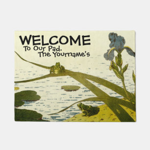 Vintage Frogs And Lily Pads Personalised Welcome Doormat