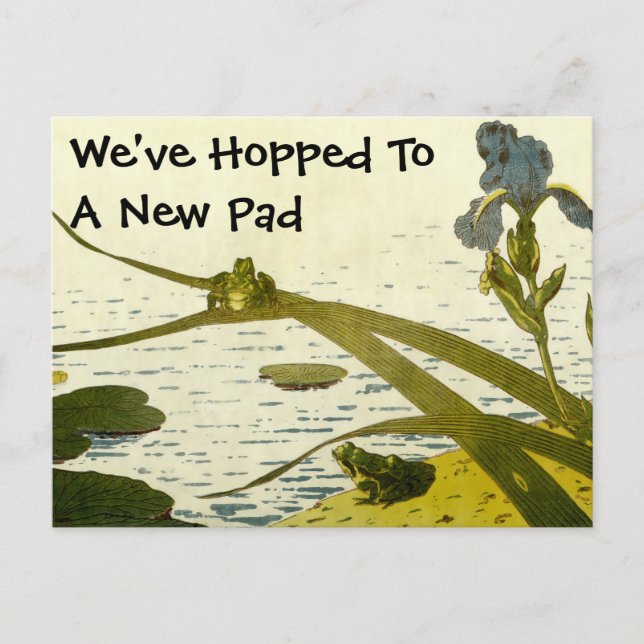 Vintage Frogs & Lily Pads New Home Announcement Postcard (Front)