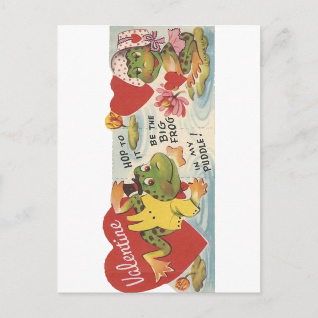 Vintage Frogs Valentine Holiday Postcard (Front)