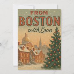 Vintage From Boston With Love Christmas Holiday Card