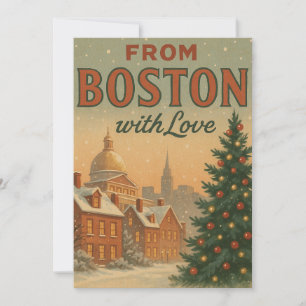 Vintage From Boston With Love Christmas Holiday Card
