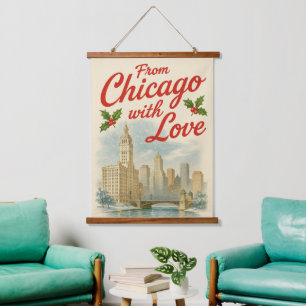 Vintage From Chicago With Love Holiday Hanging Tapestry
