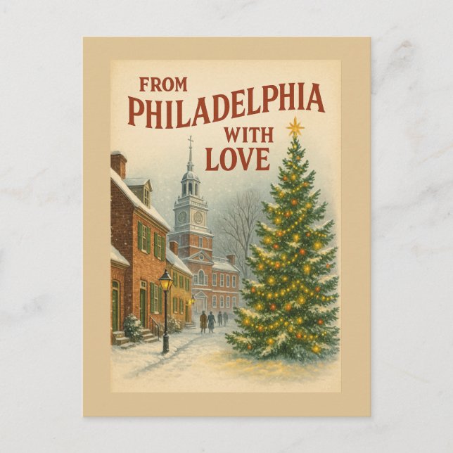 Vintage From Philadelphia With Love Christmas Holiday Postcard (Front)