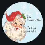 Vintage From Santa to Child Gift Christmas  Classic Round Sticker<br><div class="desc">This design may be personalised in the area provided by changing the photo and/or text. Or it can be customised by clicking Personalise this Template and then choosing the click to customise further option and delete or change the colour of the background, add text, change the text colour or style,...</div>