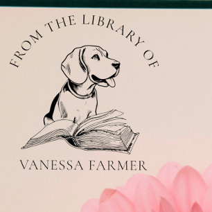  Vintage From the Library Of   Dog with Book Self-inking Stamp