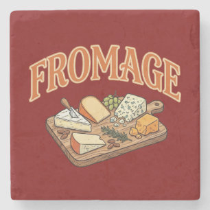 Vintage Fromage French Cheese Charcuterie Graphic Stone Coaster