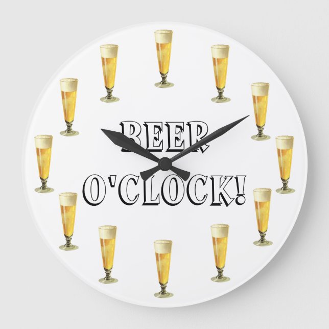 Vintage Frosty Beer O'clock! Alcohol Beverage Large Clock (Front)