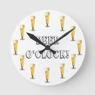 Vintage Frosty Beer O'clock! Alcohol Beverage Round Clock