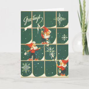 Vintage Frosty Elves Holiday Card