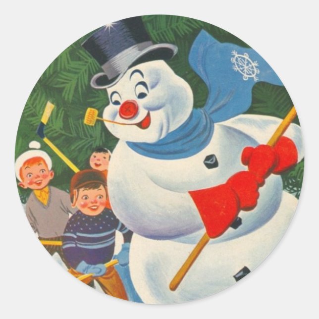 Vintage Frosty on Skates Classic Round Sticker (Front)